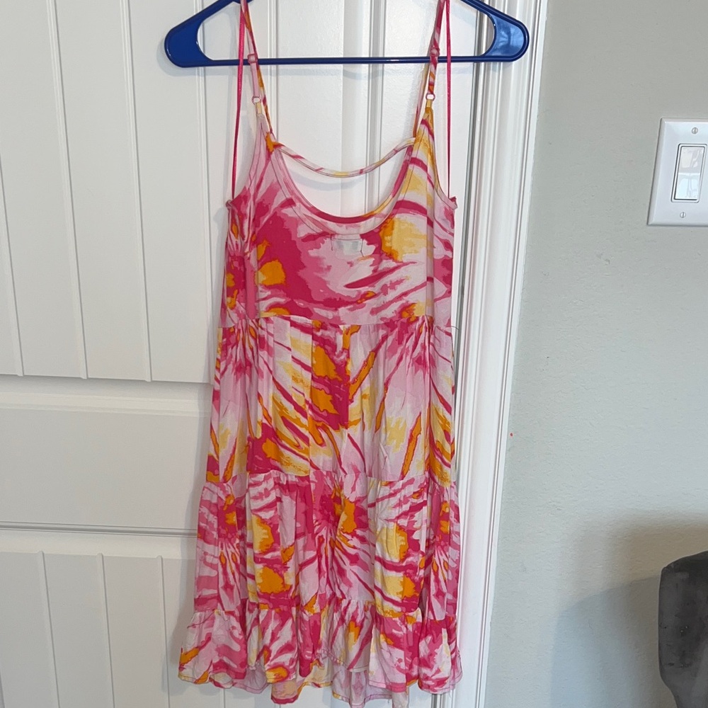 Crown & Ivy Bright Pink, Orange and Yellow Tie-Dye Swim Coverup - Picture 3 of 5